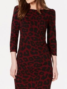Calvin KleinWomen's Burgundy and Black Leopard Print Dress